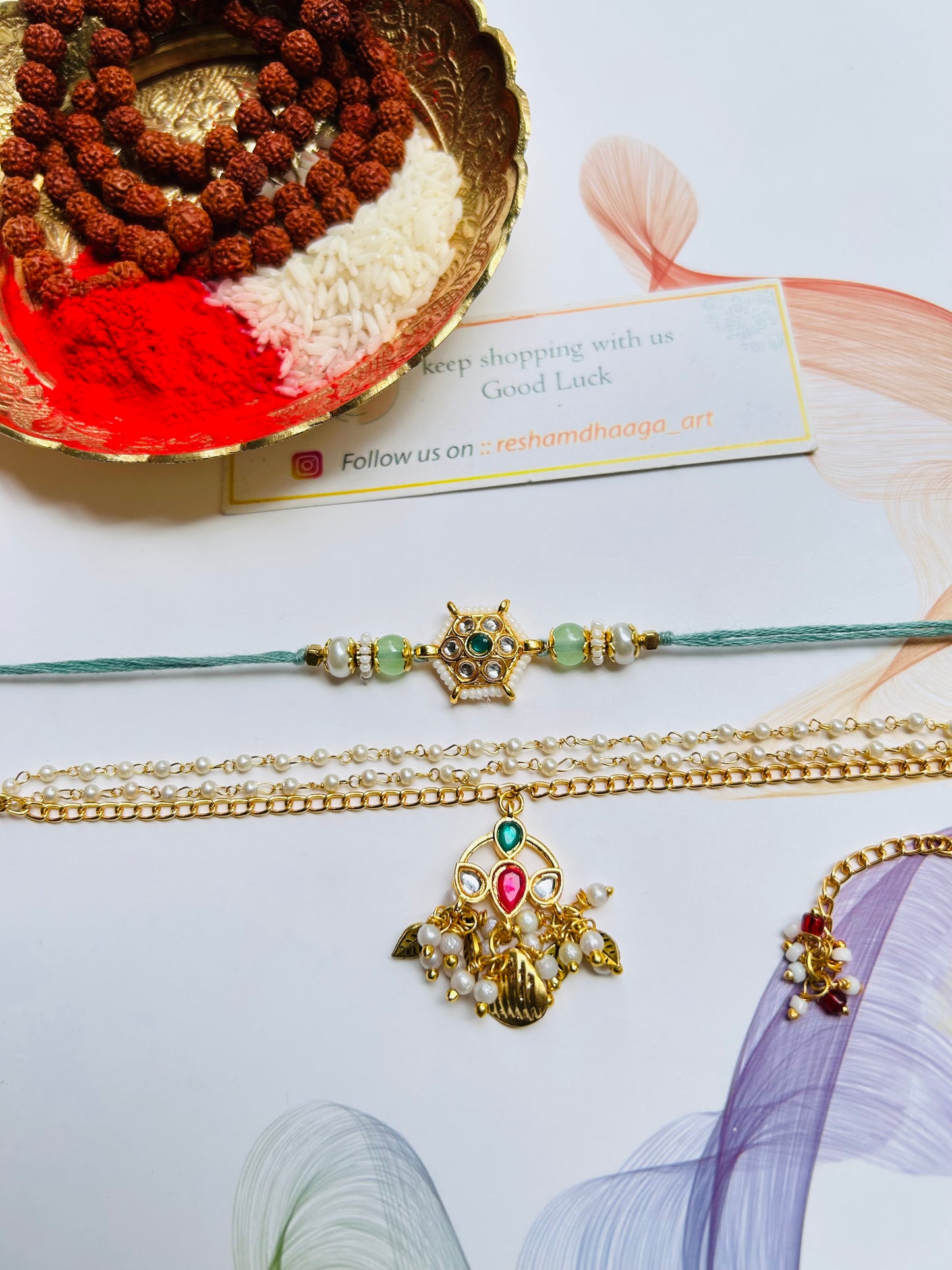 Green Kundan Couple Rakhi