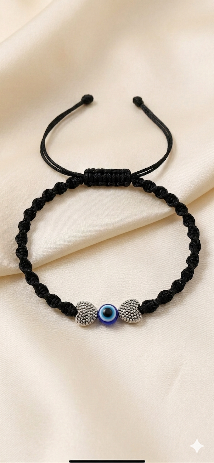 Heart with evil-eye adjustable anklet