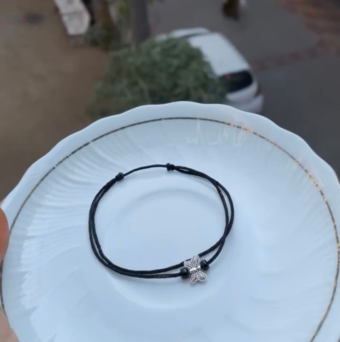 Butterfly with black beads anklet