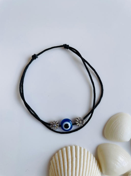 Adjustable Anklet - Evil eye & Flower