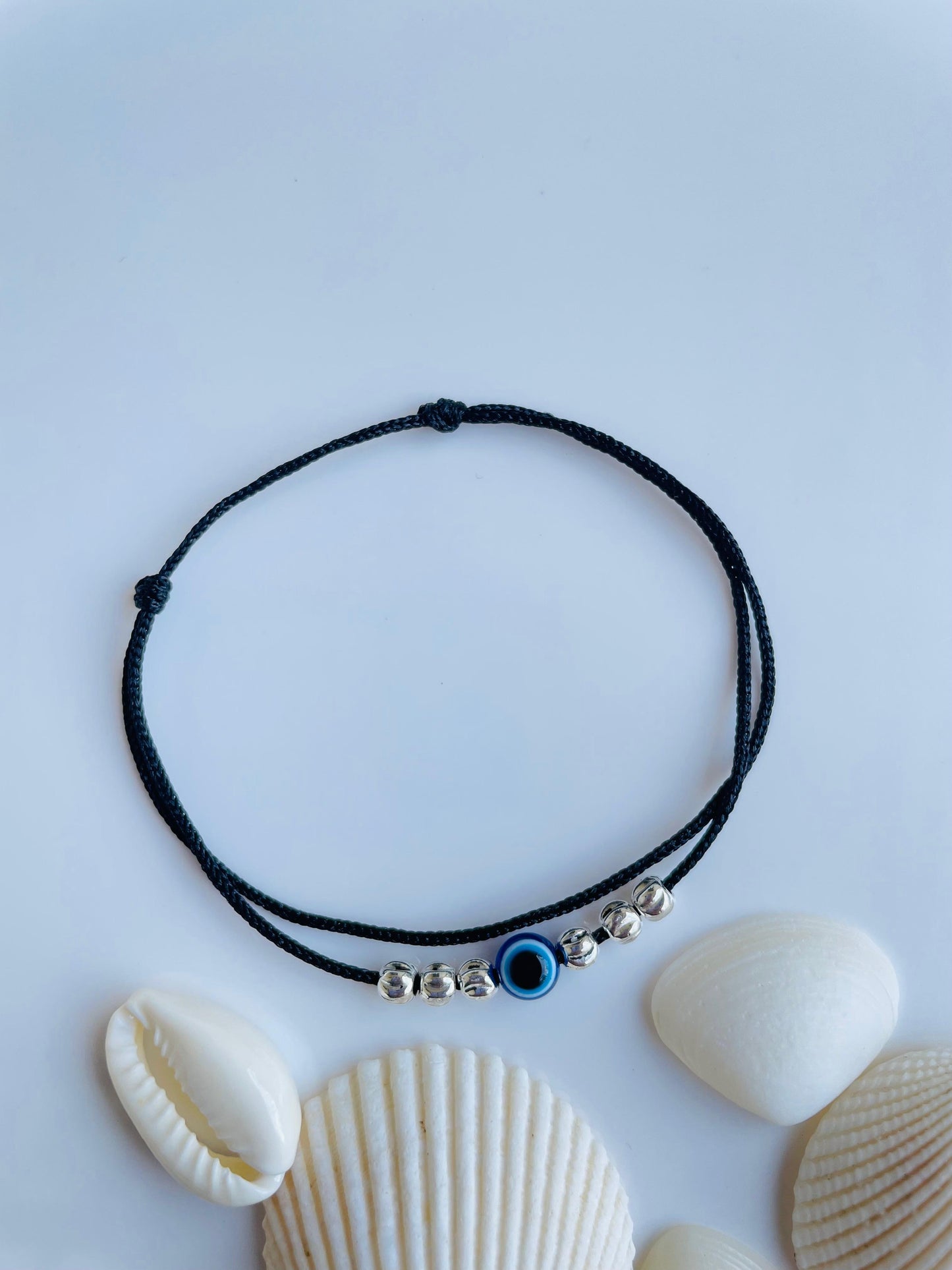 Adjustable Anklet - Evil eye with Silver balls