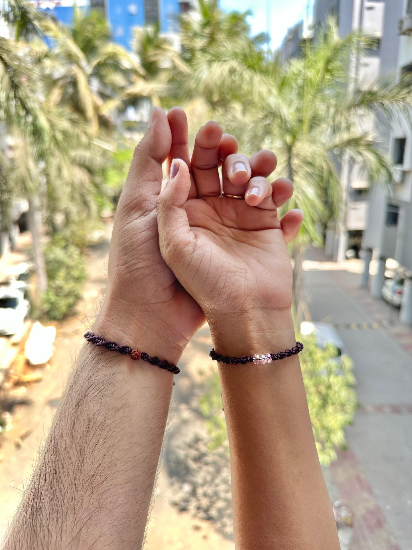 Rudraksh and crystal couple bracelet