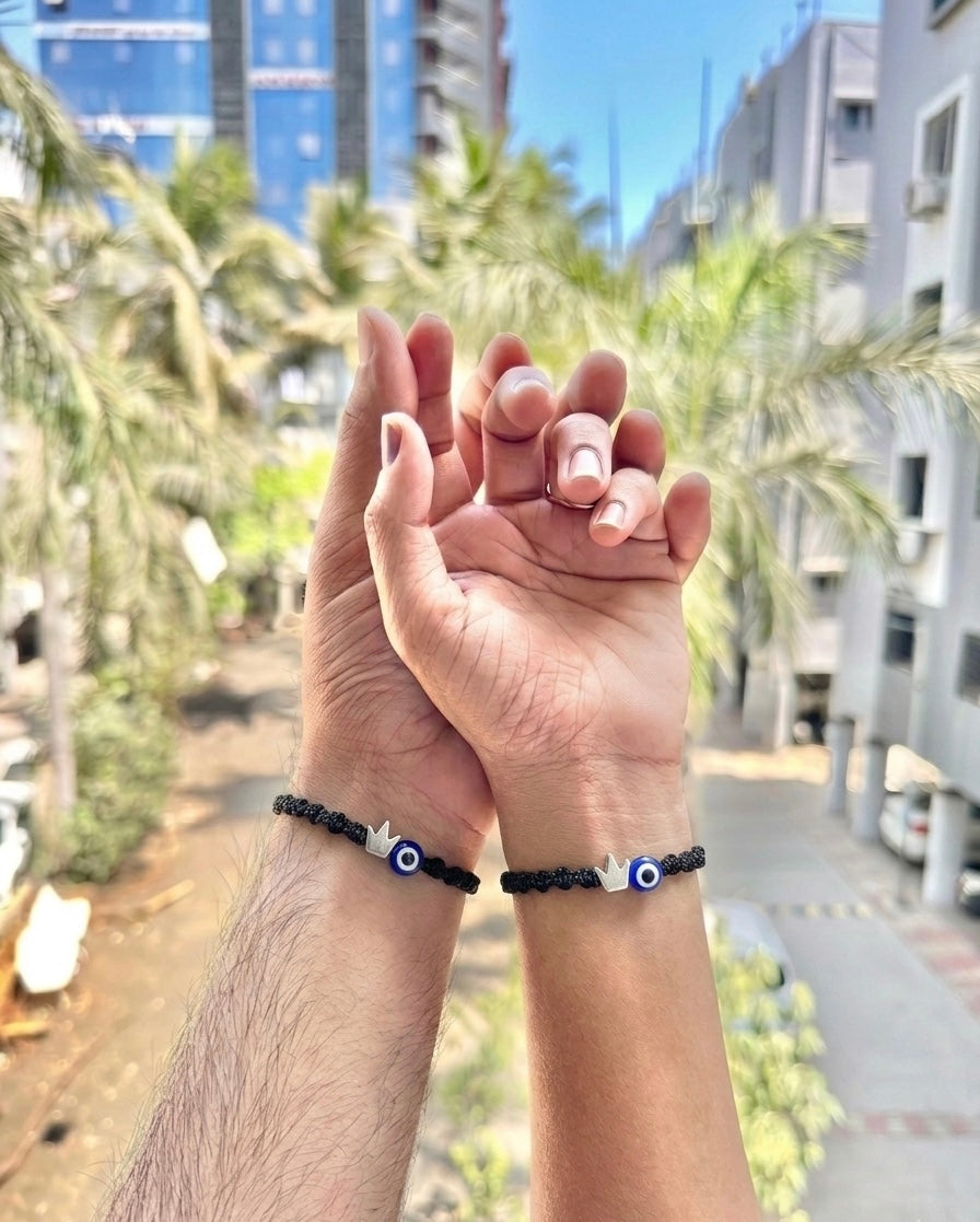 Evil eye with crown couple bracelet