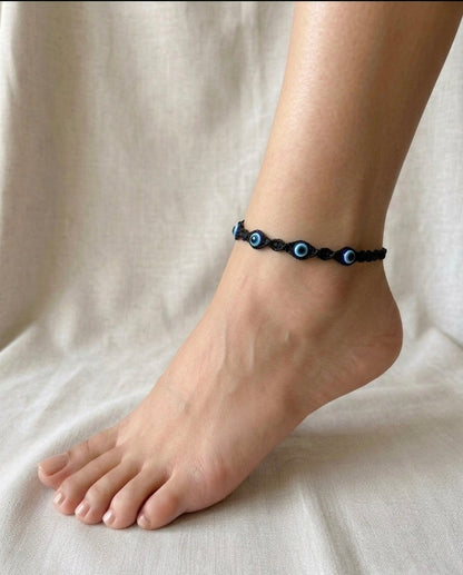 Multiple evil-eye adjustable anklet