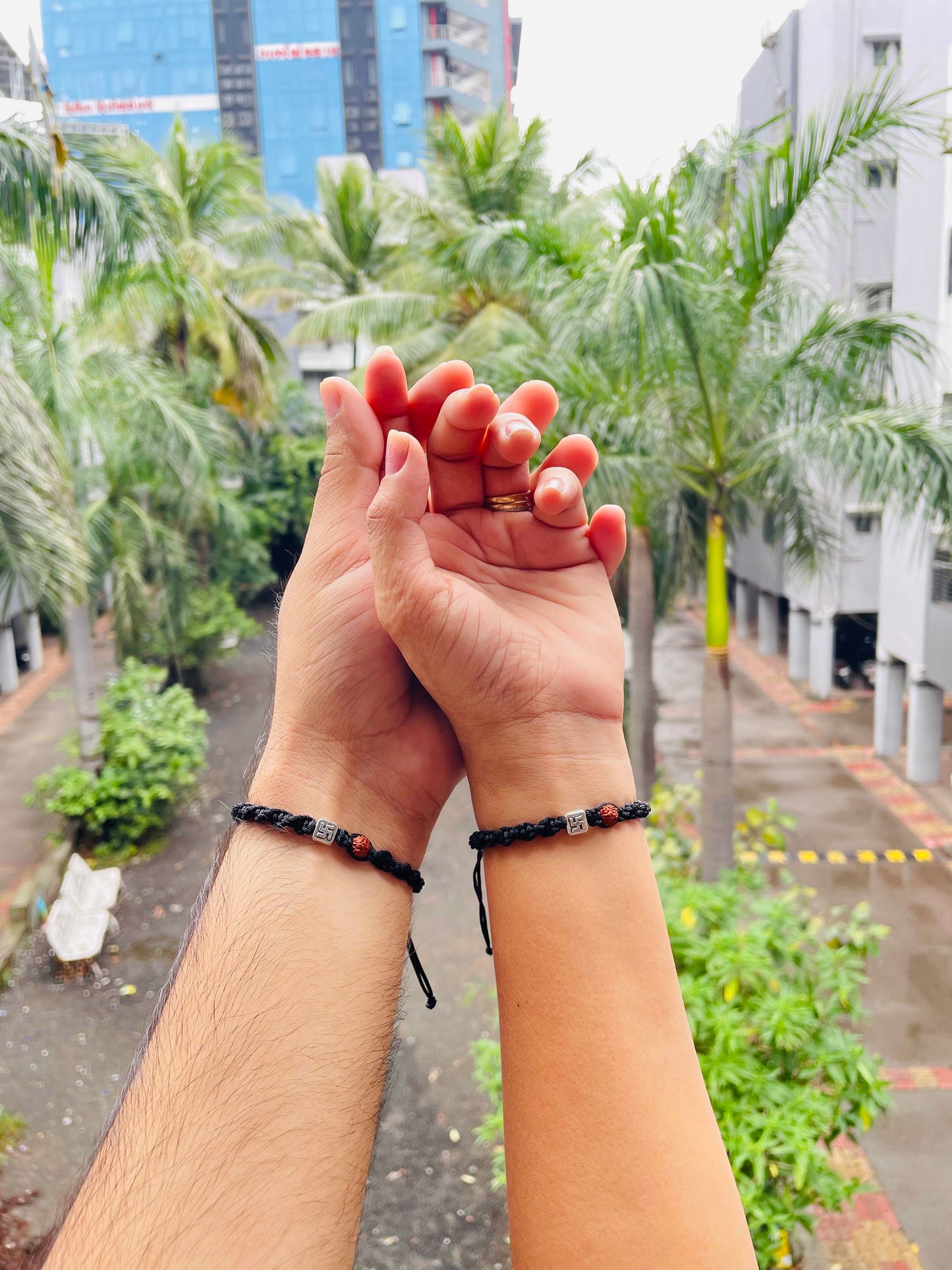 Swastik with Rudraksh Couple Bracelet
