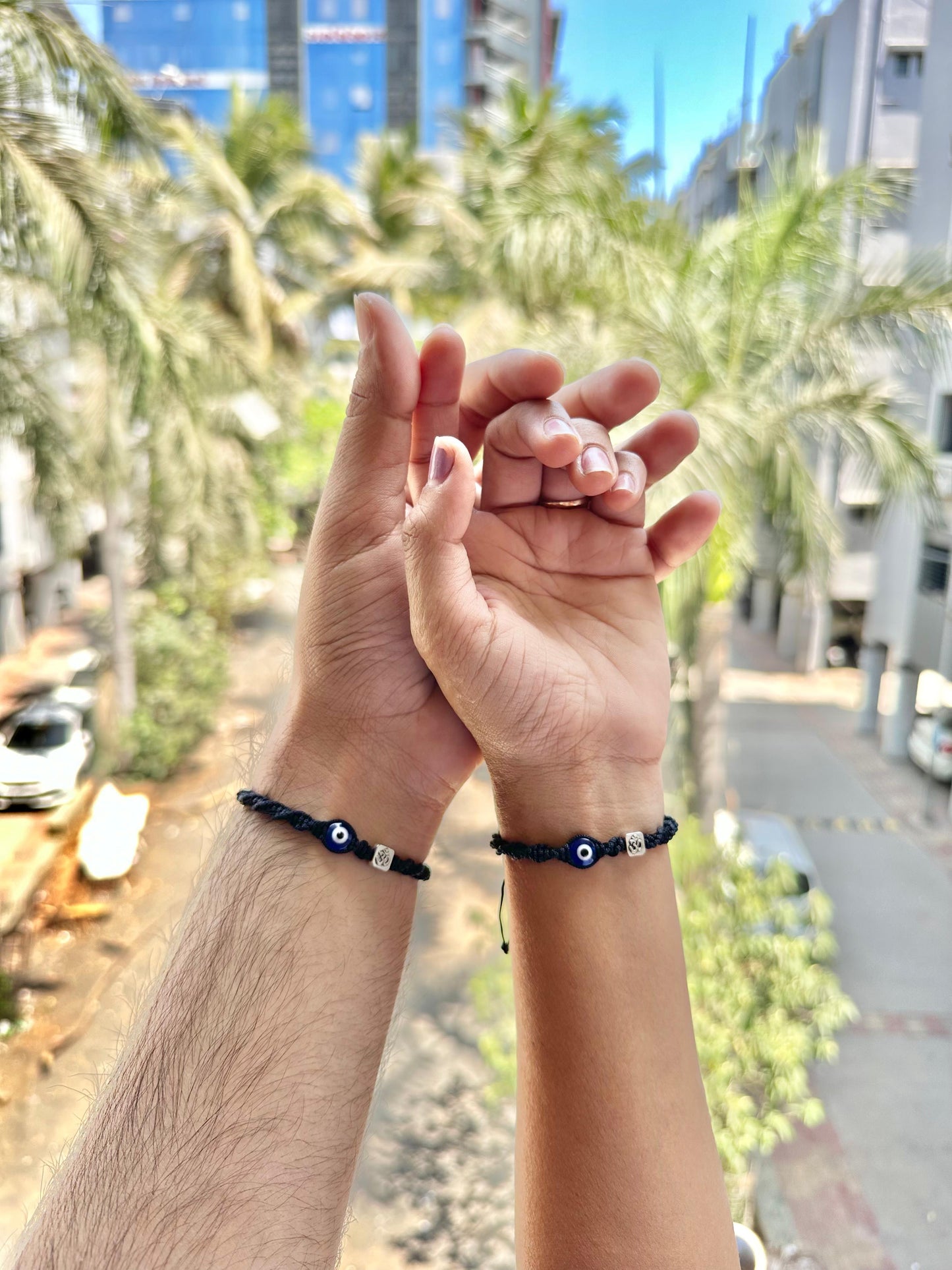 Om with evileye couple bracelet