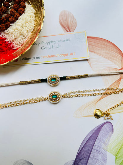 Green Kundan Couple Rakhi