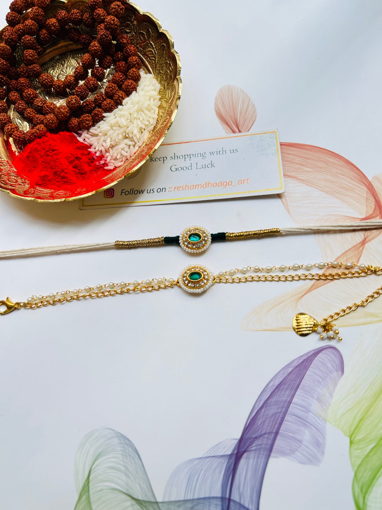Green Kundan Couple Rakhi