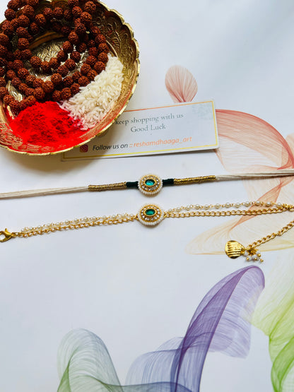 Green Kundan Couple Rakhi