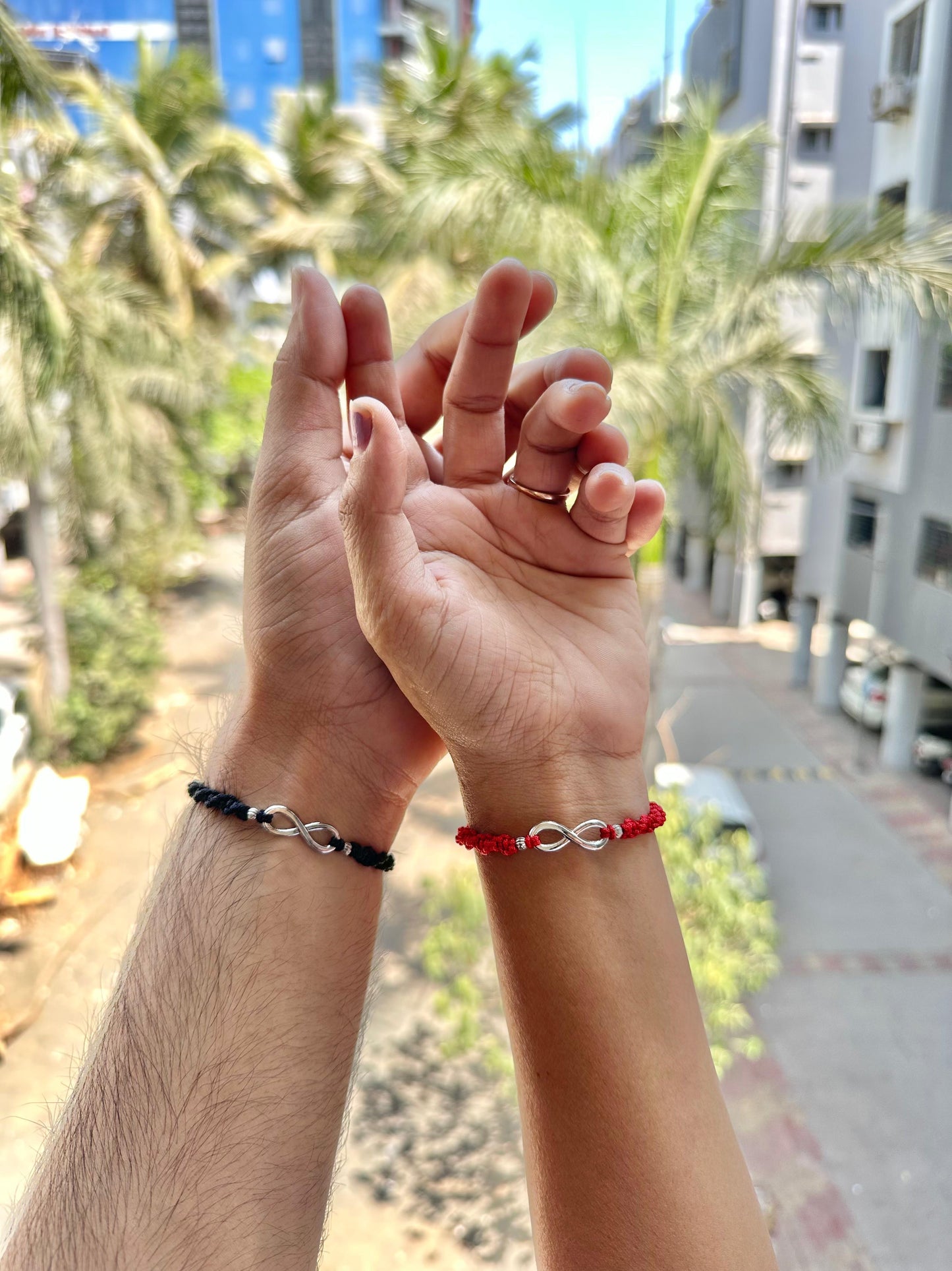 Infinity with beads couple bracelet