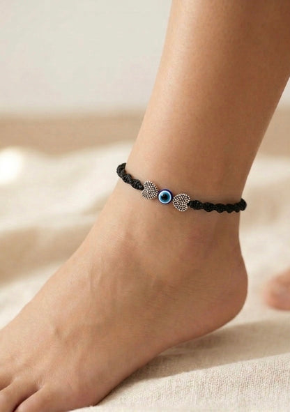 Heart with evil-eye adjustable anklet