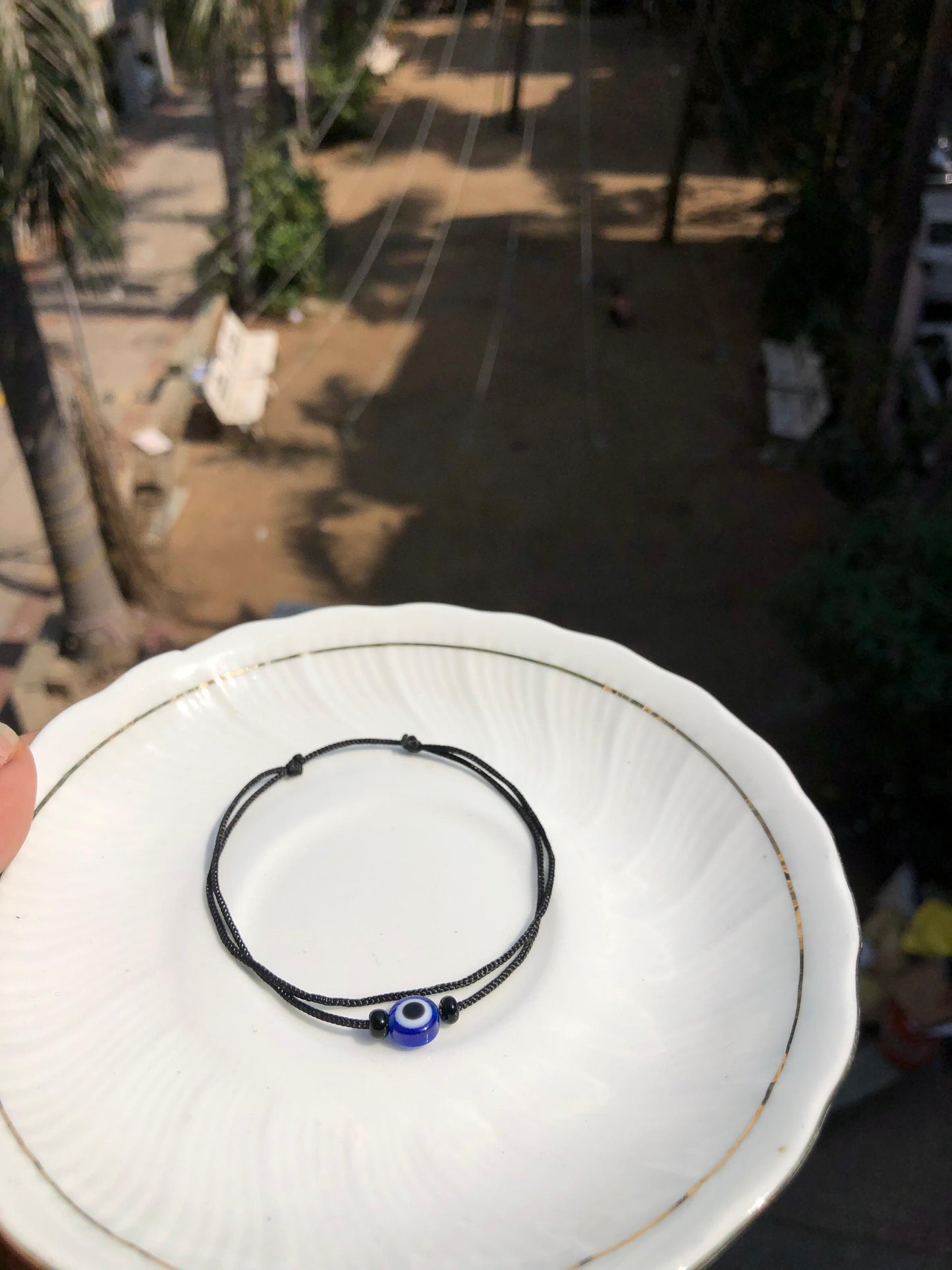 Evil-eye with black beads anklet