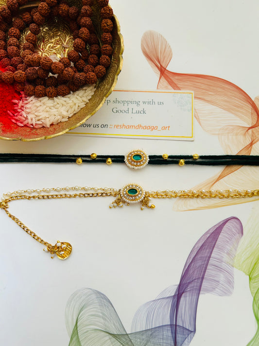 Green Kundan Couple Rakhi