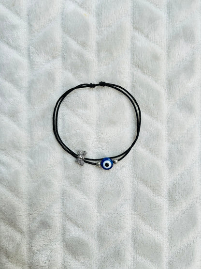 Butterfly- Evileye with silver beads anklet