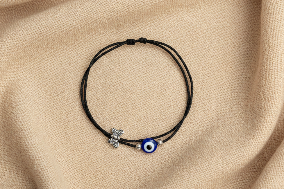 Butterfly- Evileye with silver beads anklet