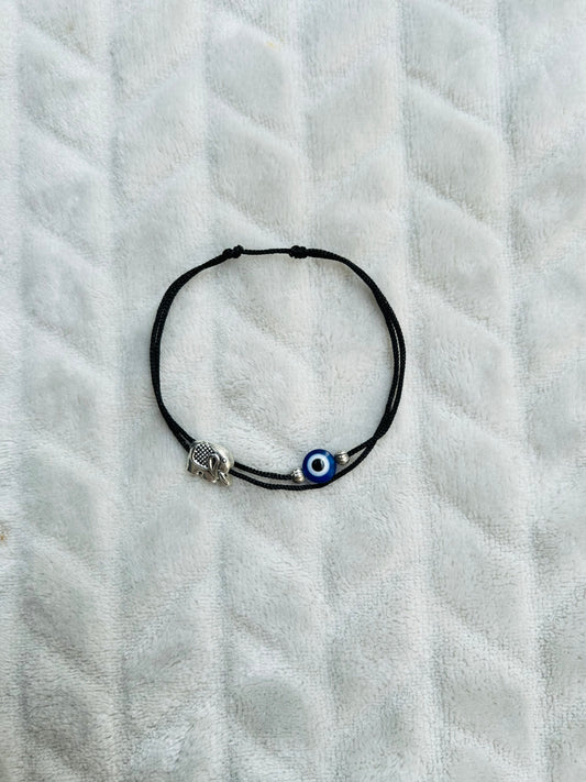 Elephant - Evileye with silver beads anklet