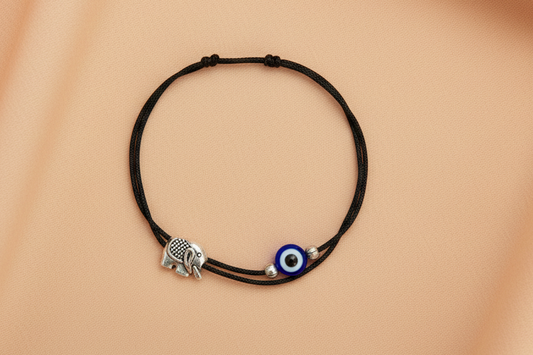 Elephant - Evileye with silver beads anklet