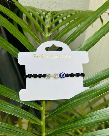 Dumbbell-evil eye couple bracelet