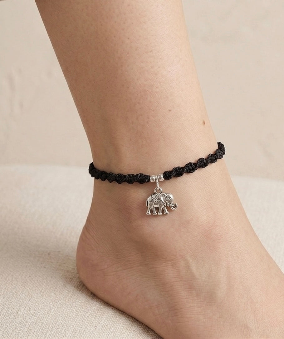 Hanging elephant with beads adjustable anklet