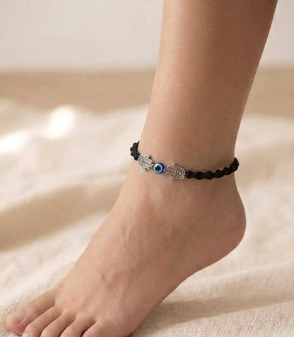 Hamsa with evil-eye adjustable anklet