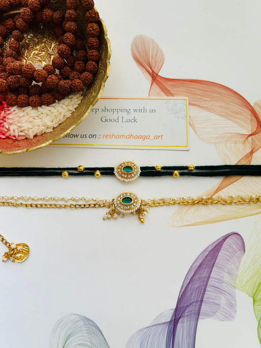 Green Kundan Couple Rakhi