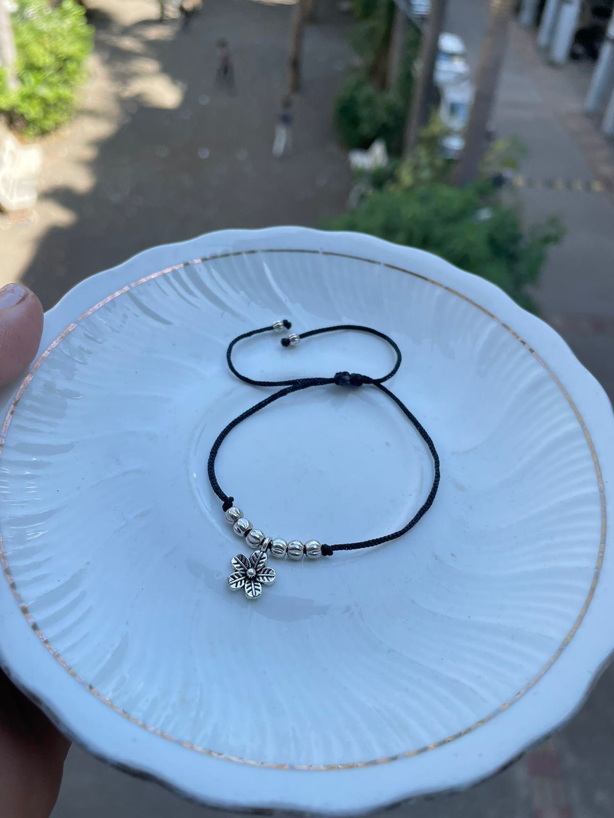 Flower with beads adjustable anklet