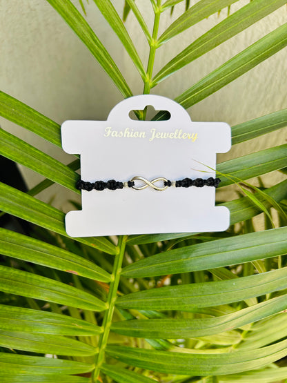 Infinity with beads black unisex bracelet