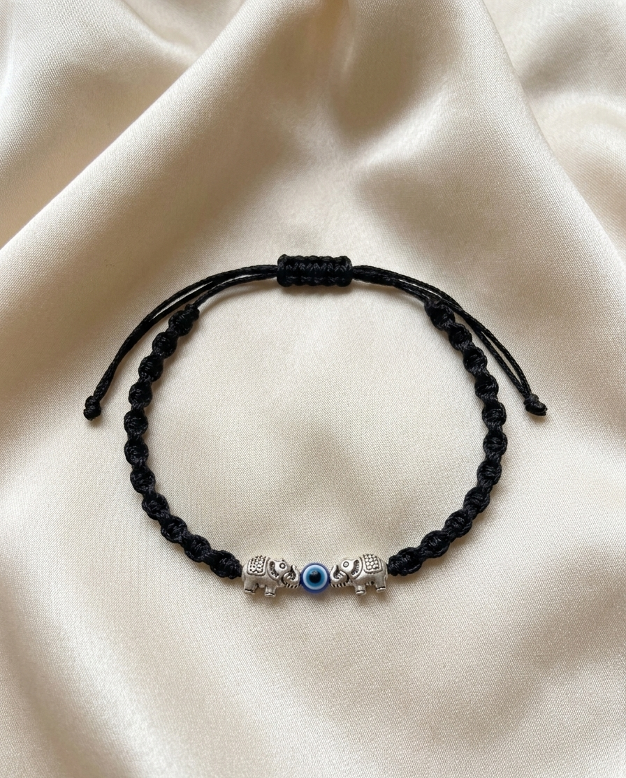 Elephant with evil-eye adjustable anklet