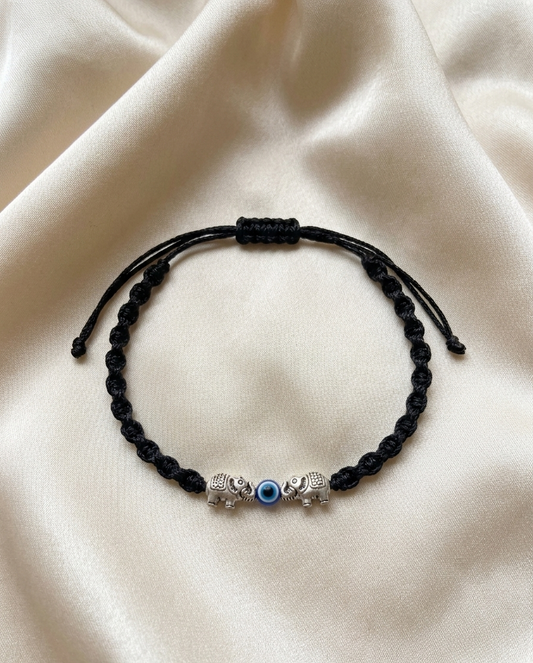 Elephant with evil-eye adjustable anklet