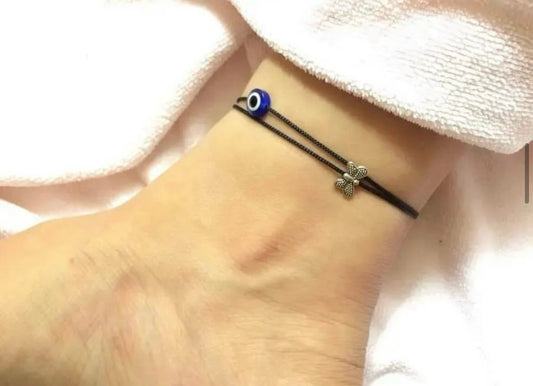 Adjustable Anklet - Evil eye & Butterfly