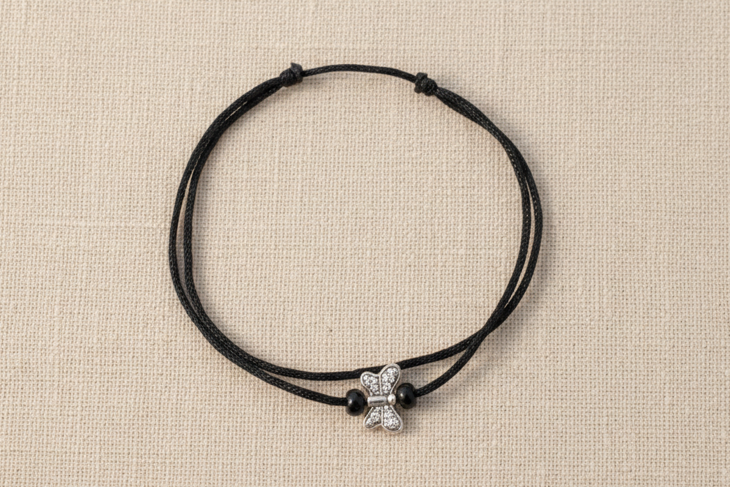 Butterfly with black beads anklet