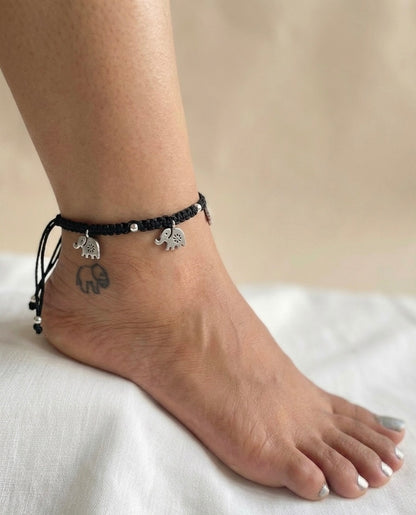 Elephant with Silver Beads Anklet