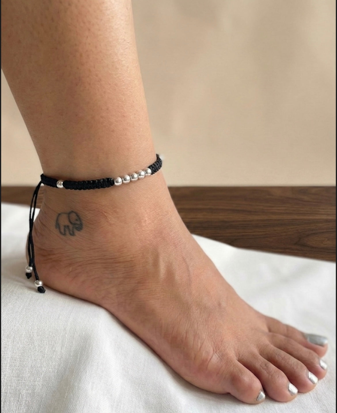 Silver Beads Adjustable Anklet