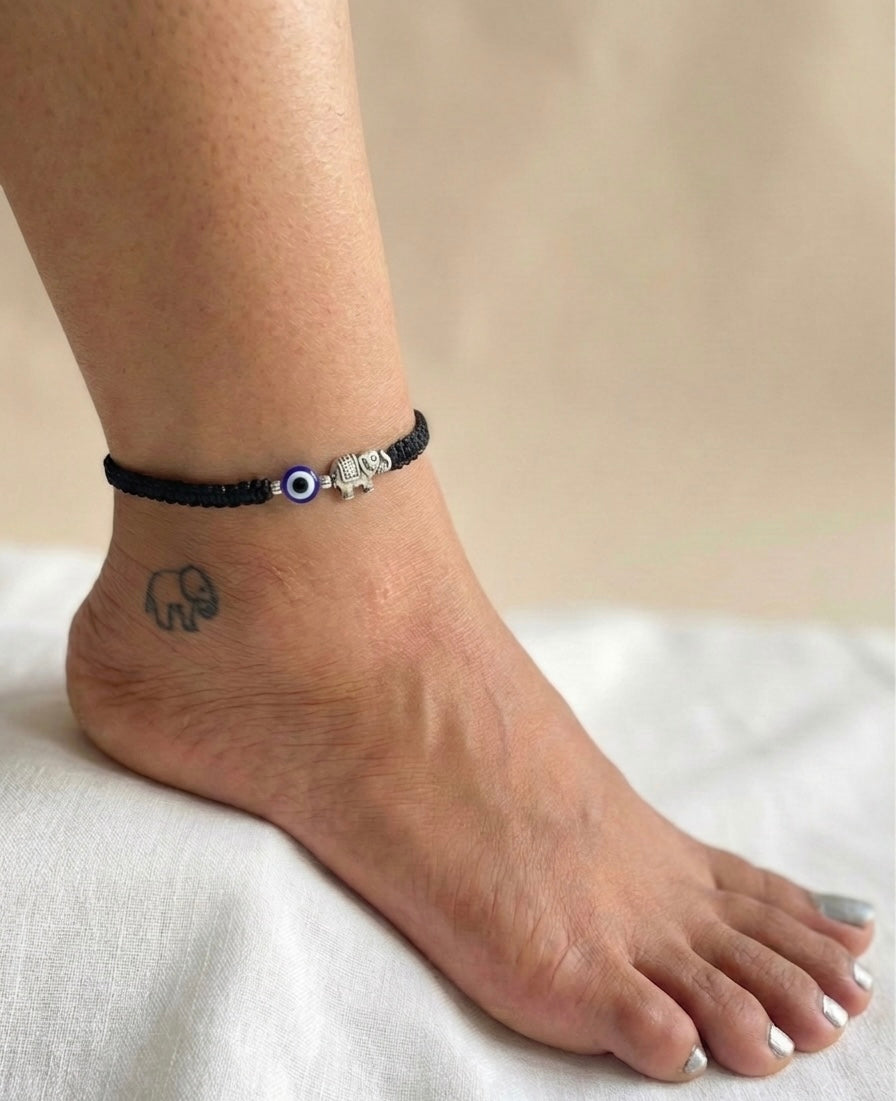 Evil eye with elephant adjustable anklet