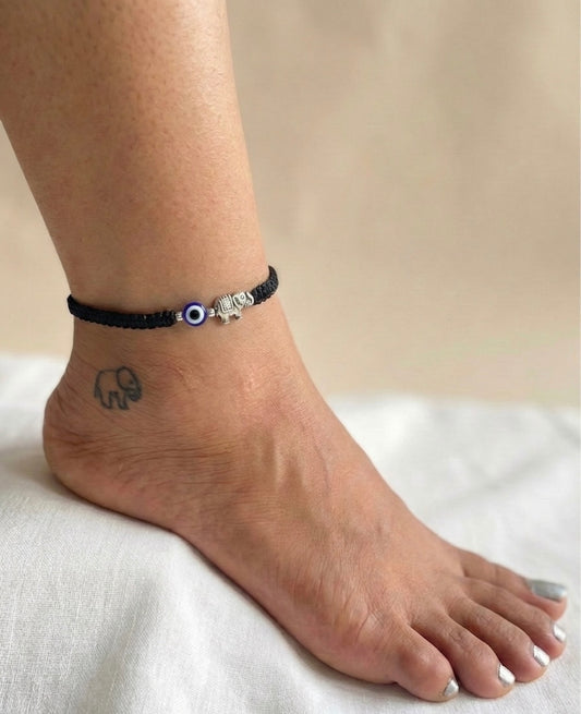 Evil eye with elephant adjustable anklet
