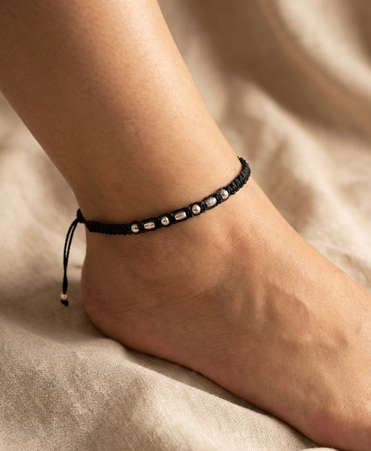 Silver Beads Adjustable Anklet
