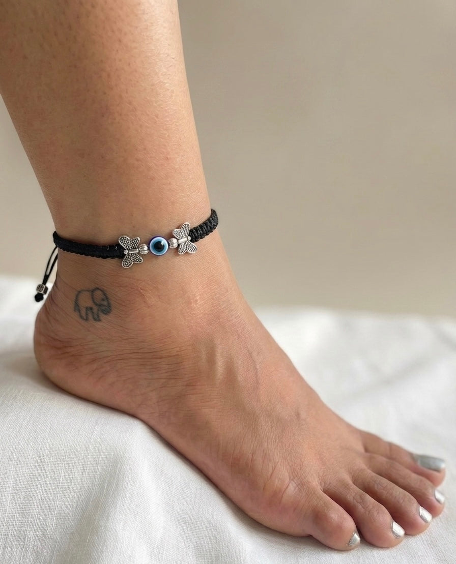 Butterfly with evil eye Adjustment Anklet