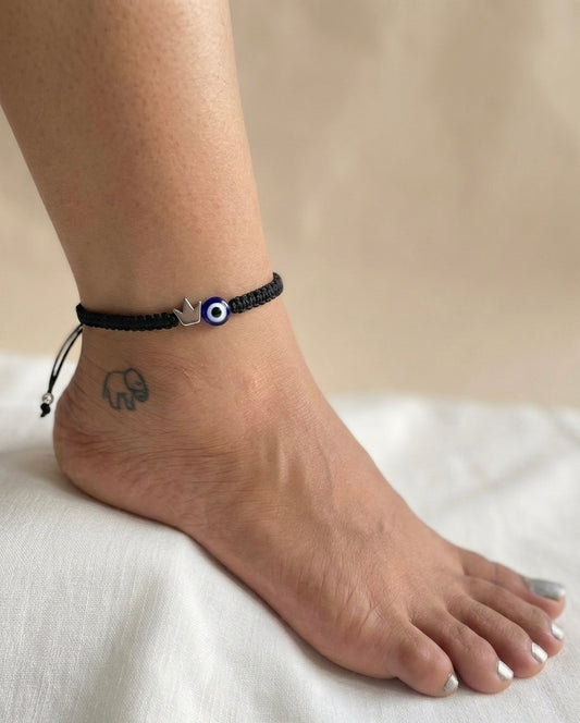 Crown with evil eye Adjustablr Anklet