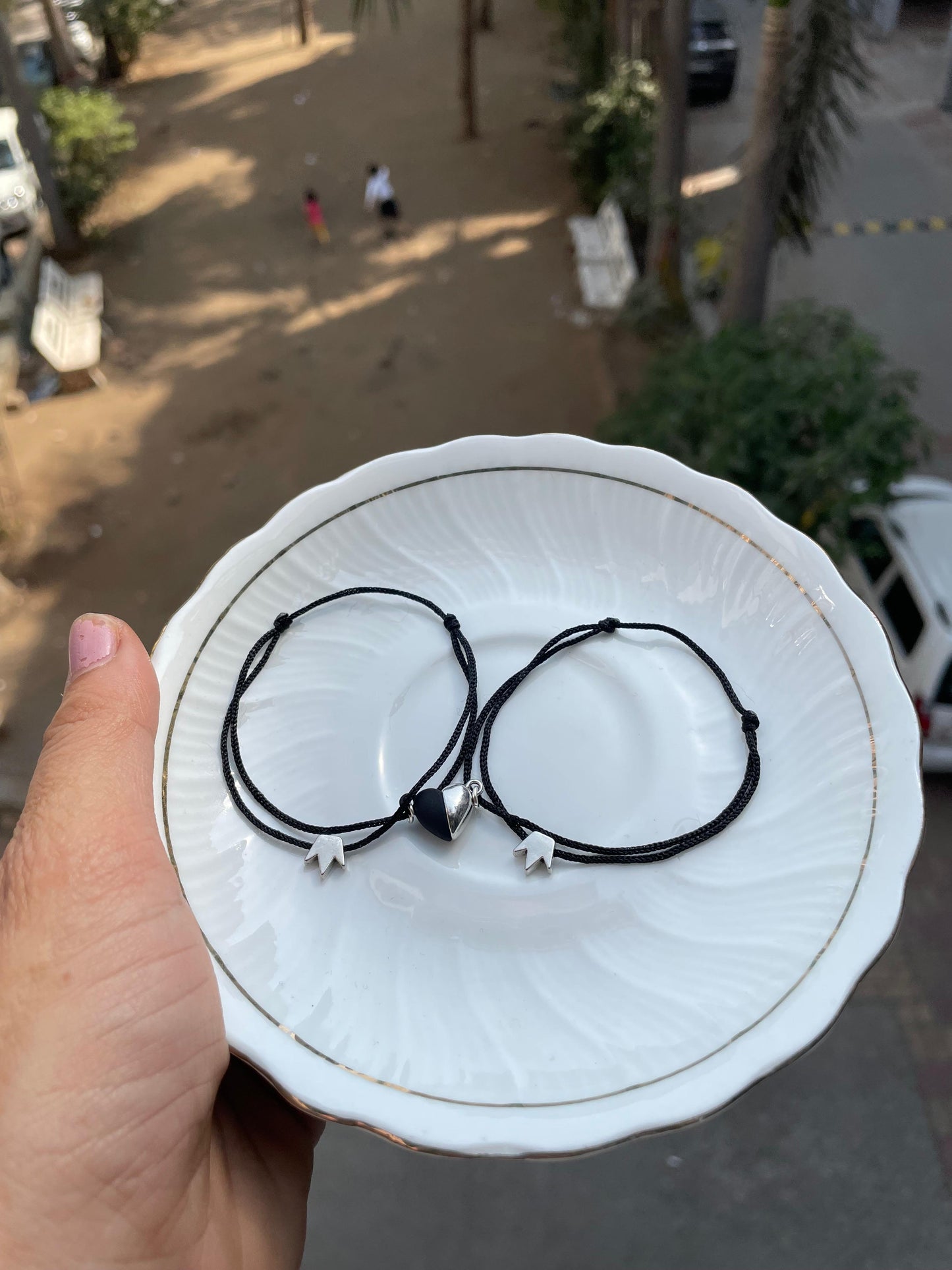 Crown with heart Couple bracelet