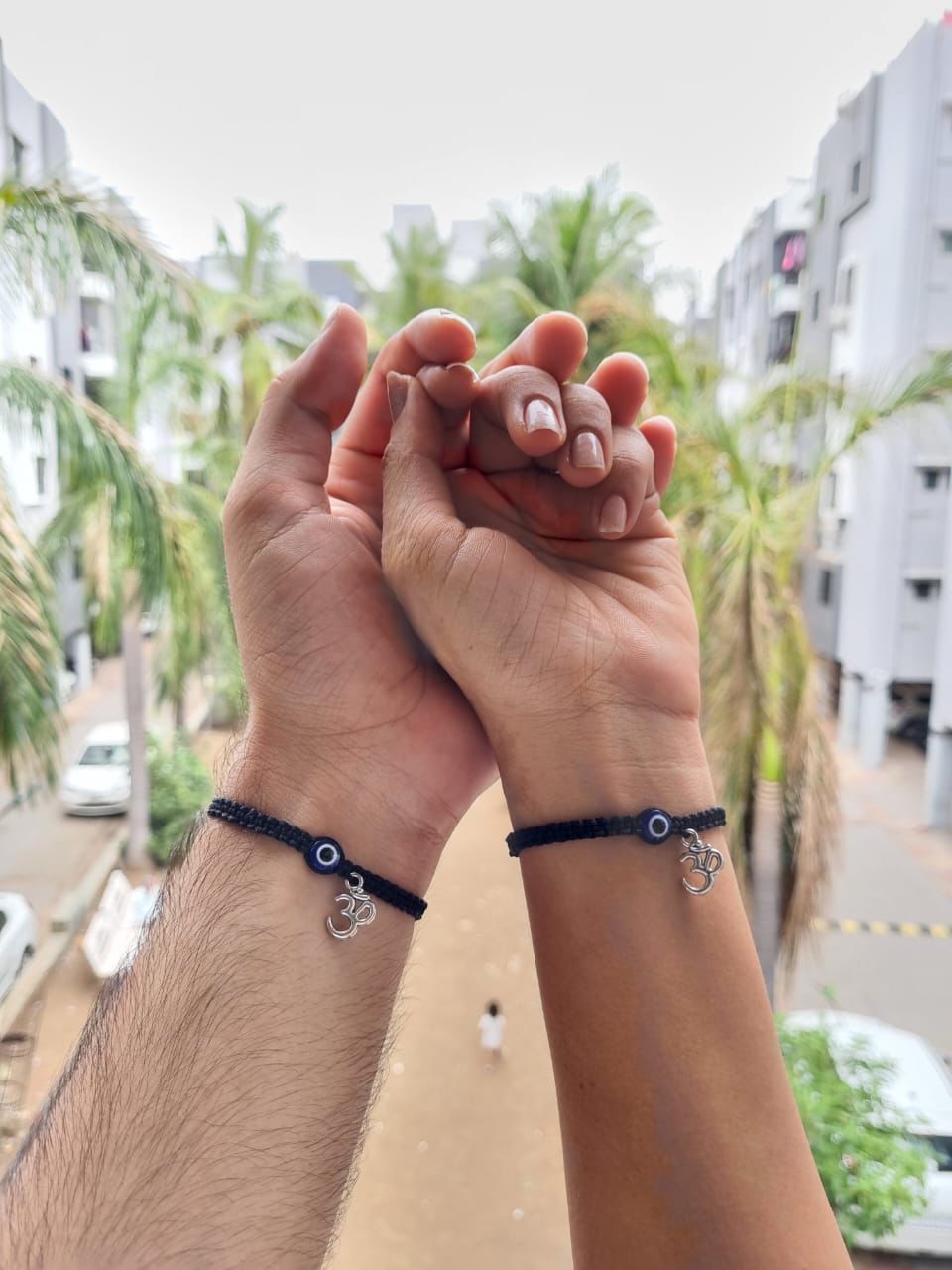 Om with Evil eye Couple Bracelet Combo