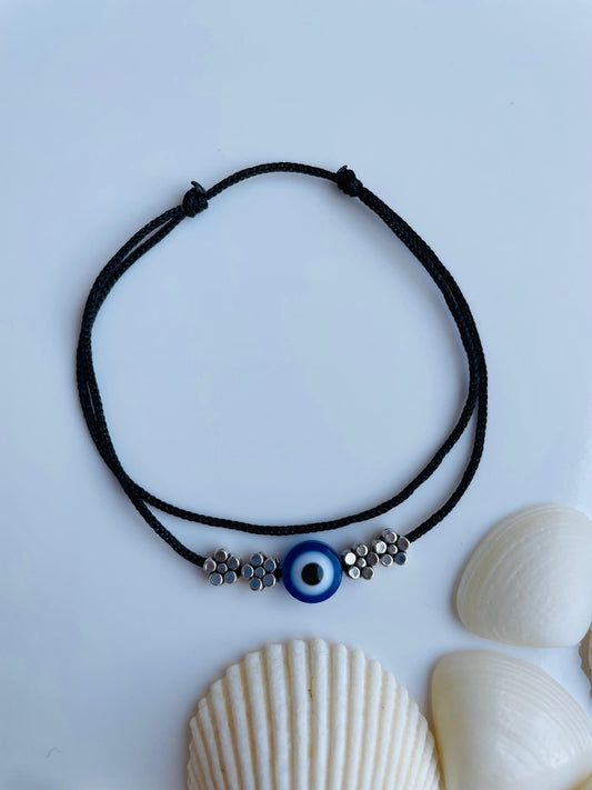 Adjustable Anklet - Evil eye & Flower