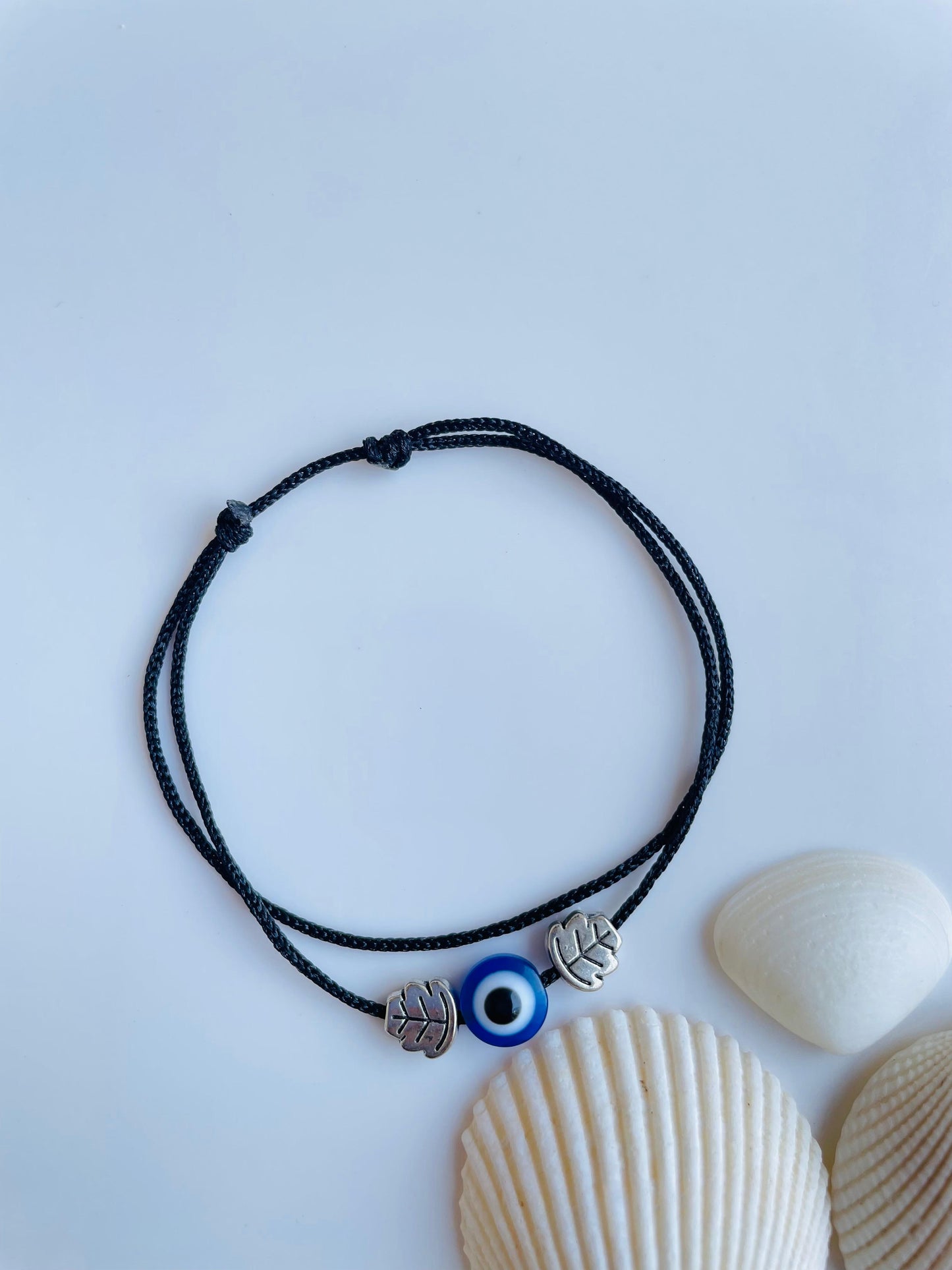 Adjustable Anklet - Evil eye with Leaf