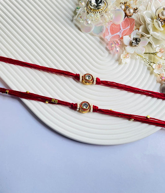 Red Kundan Couple Rakhi