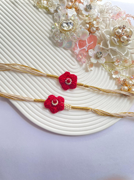 Red Flower Crochet Couple Rakhi