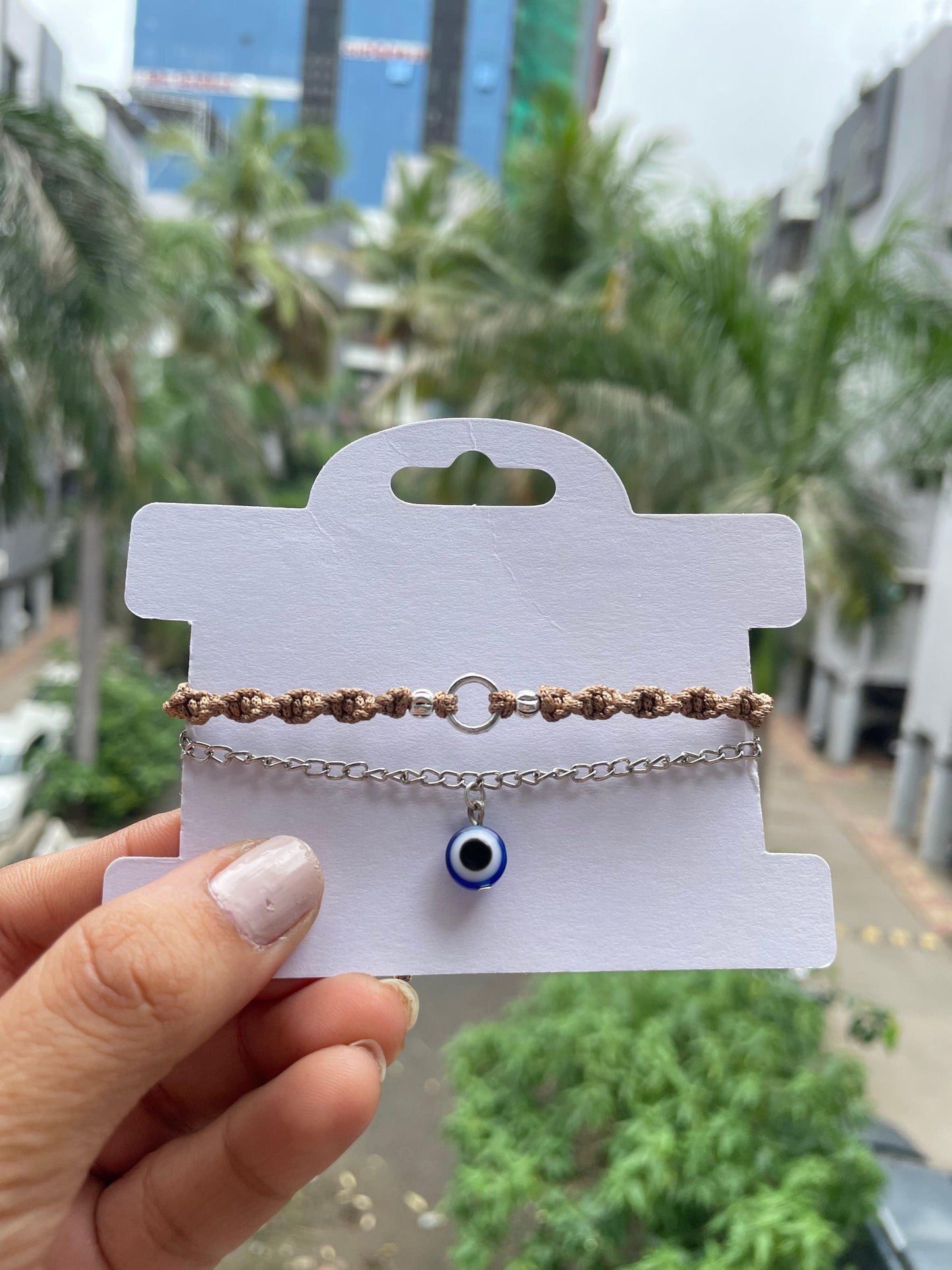 Unique cord evil-eye bracelet