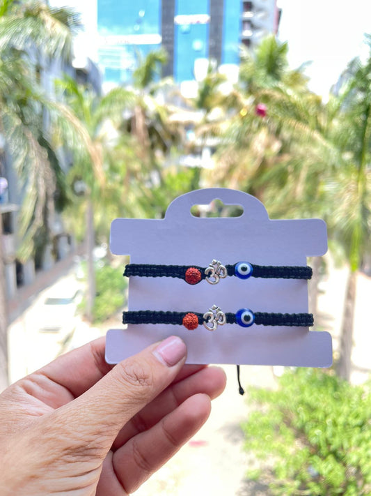 Silver Om with Evil eye and Rudraksh Bracelet
