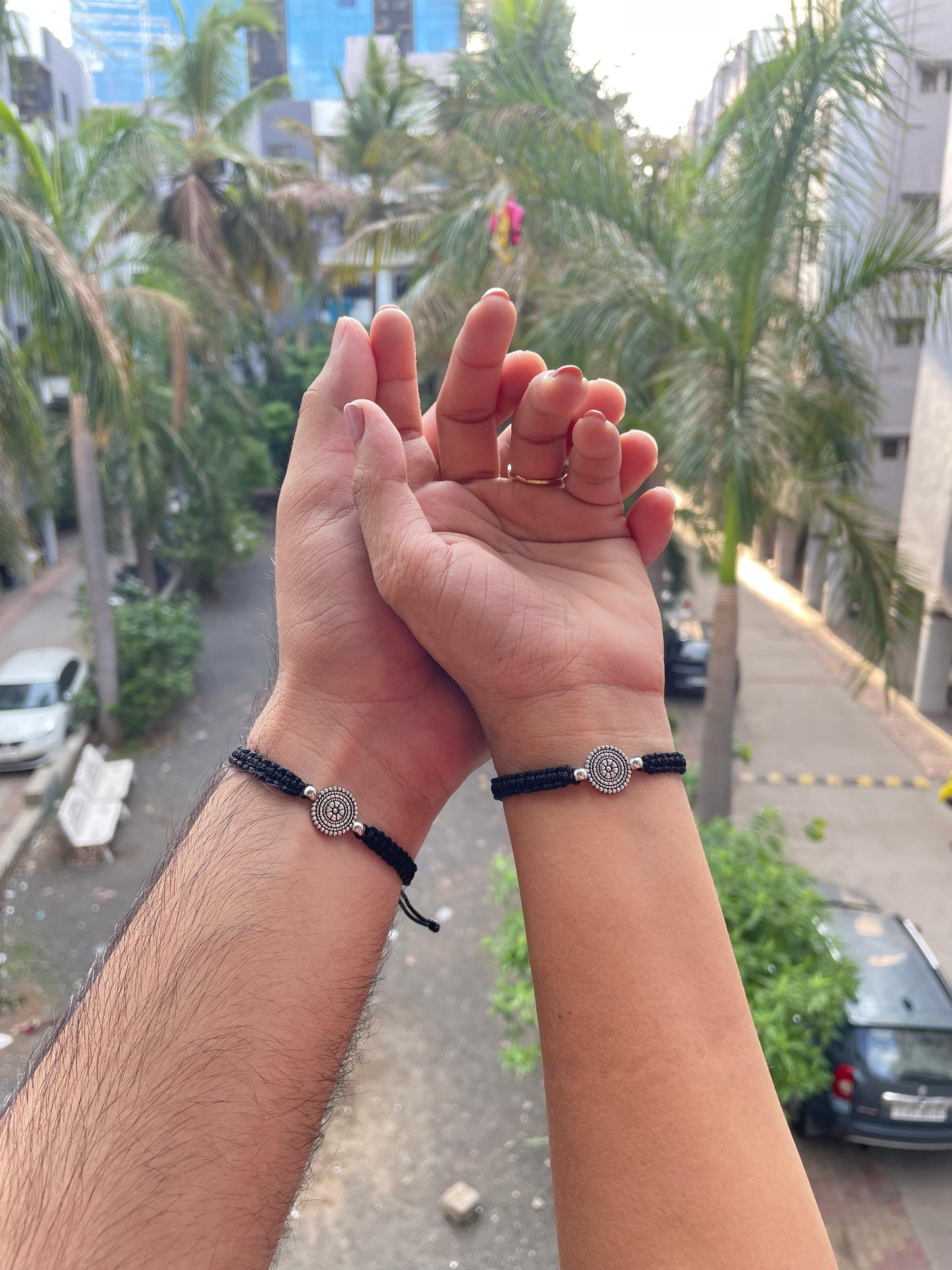 Silver Chakra Couple Bracelet Combo